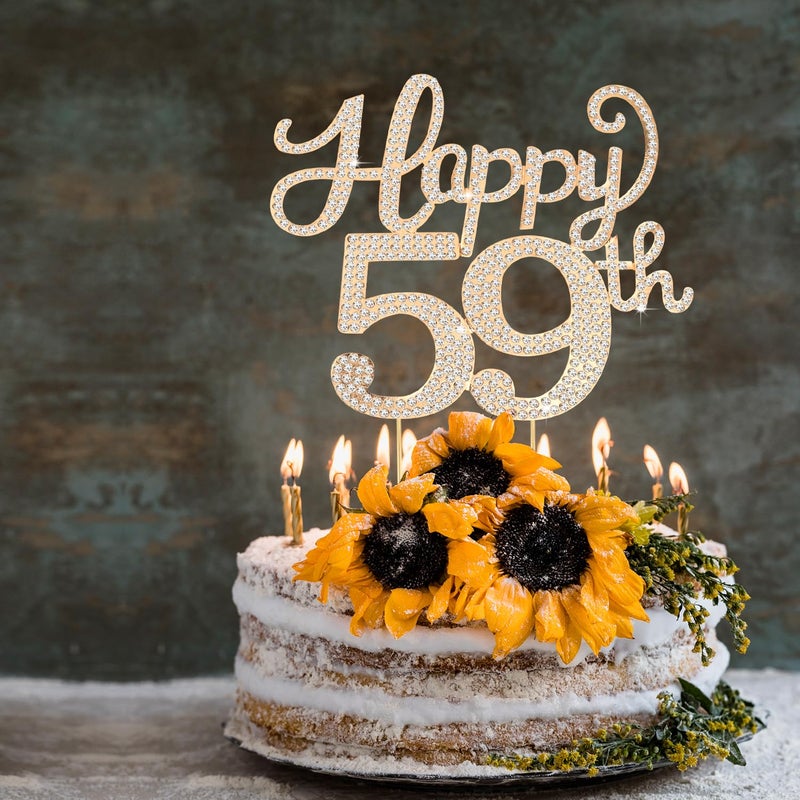 LASKYER Happy 59th Birthday Decorations,59th Birthday Gold Rhinestone Cake Topper - Cheers to 59 Years Old Bday Party Metal Sparkly Cake Centerpieces Sign. - Image 4